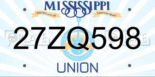 27ZQ598 Mississippi License Plate