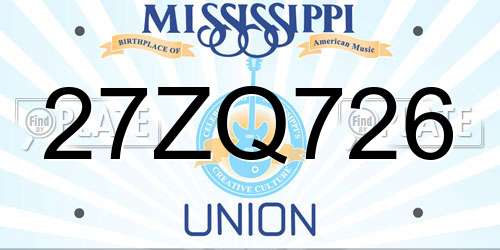 27ZQ726 Mississippi License Plate