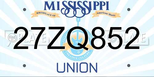 27ZQ852 Mississippi License Plate