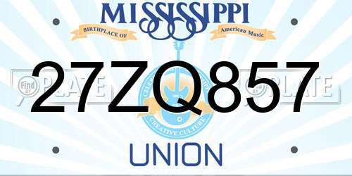 27ZQ857 Mississippi License Plate