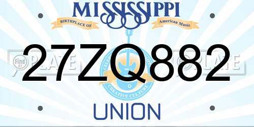 27ZQ882 Mississippi License Plate