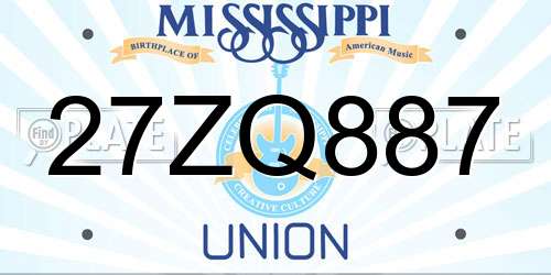 27ZQ887 Mississippi License Plate