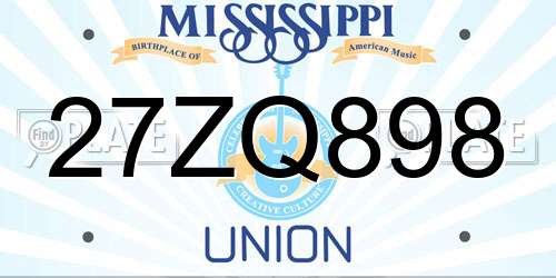 27ZQ898 Mississippi License Plate