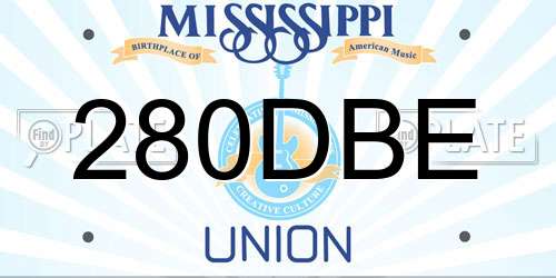 280DBE Mississippi License Plate