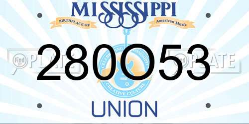280O53 Mississippi License Plate