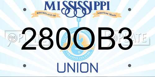 280OB3 Mississippi License Plate