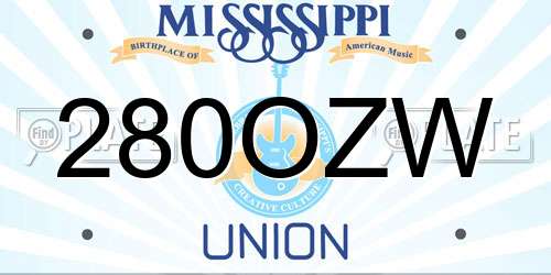 280OZW Mississippi License Plate