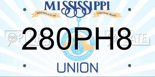 280PH8 Mississippi License Plate