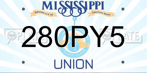 280PY5 Mississippi License Plate