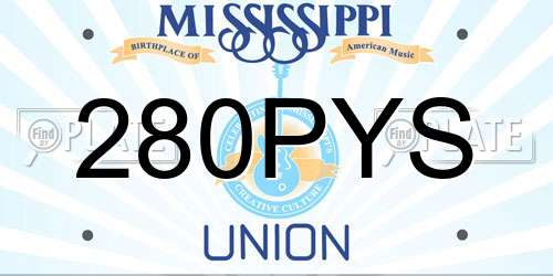280PYS Mississippi License Plate