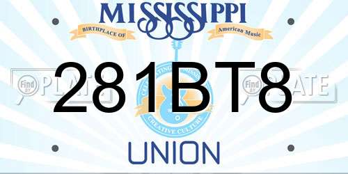 281BT8 Mississippi License Plate