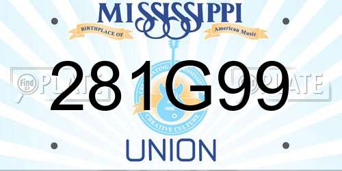 281G99 Mississippi License Plate
