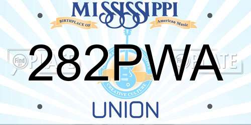 282PWA Mississippi License Plate