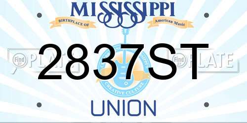 2837ST Mississippi License Plate