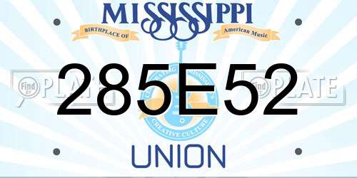 285E52 Mississippi License Plate
