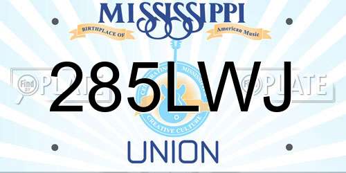 285LWJ Mississippi License Plate