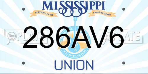 286AV6 Mississippi License Plate