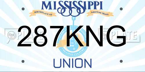 287KNG Mississippi License Plate