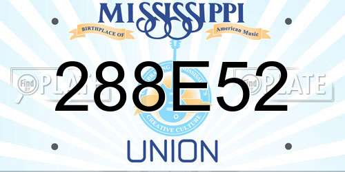 288E52 Mississippi License Plate