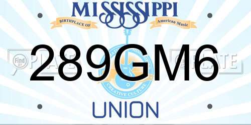 289GM6 Mississippi License Plate
