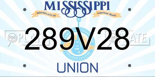 289V28 Mississippi License Plate