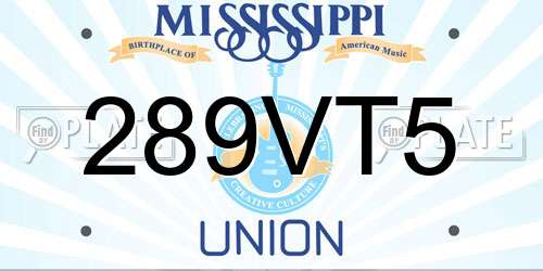 289VT5 Mississippi License Plate