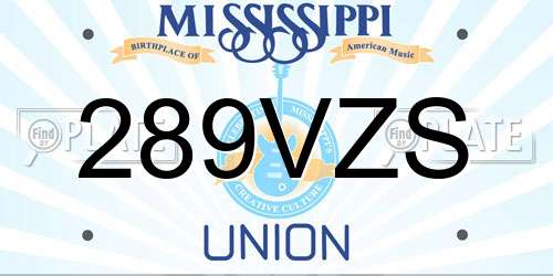 289VZS Mississippi License Plate