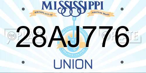 28AJ776 Mississippi License Plate