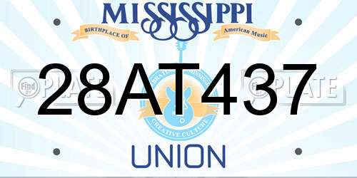 28AT437 Mississippi License Plate