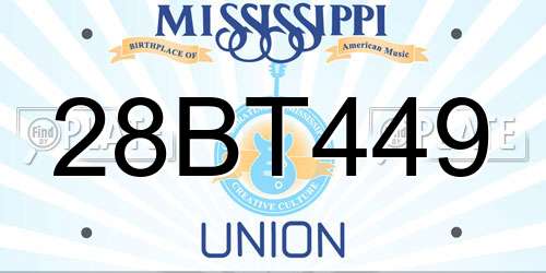 28BT449 Mississippi License Plate