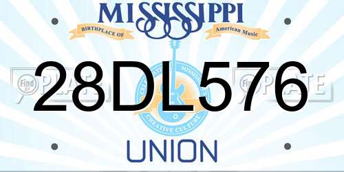 28DL576 Mississippi License Plate