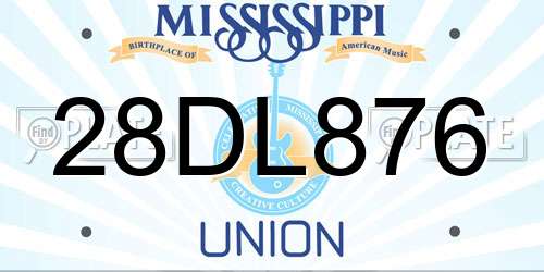 28DL876 Mississippi License Plate
