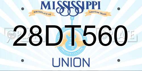 28DT560 Mississippi License Plate