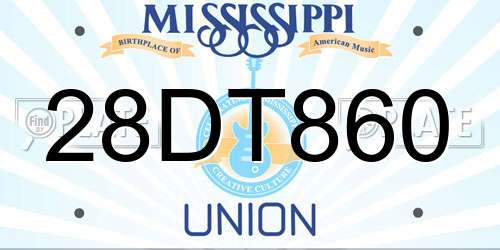 28DT860 Mississippi License Plate