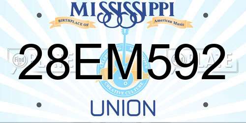 28EM592 Mississippi License Plate