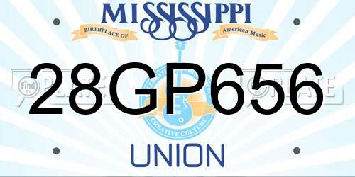 28GP656 Mississippi License Plate