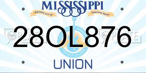 28OL876 Mississippi License Plate