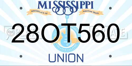 28OT560 Mississippi License Plate