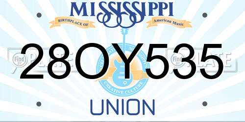 28OY535 Mississippi License Plate