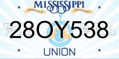 28OY538 Mississippi License Plate