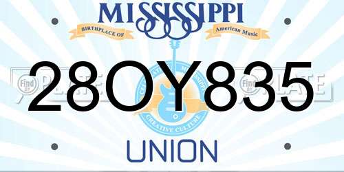 28OY835 Mississippi License Plate