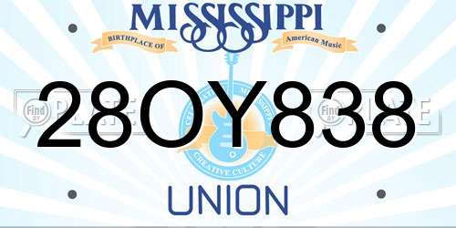 28OY838 Mississippi License Plate