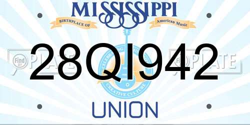 28QI942 Mississippi License Plate