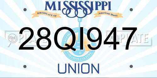 28QI947 Mississippi License Plate