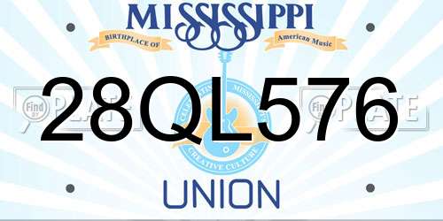 28QL576 Mississippi License Plate