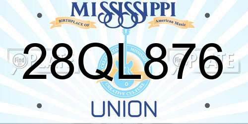 28QL876 Mississippi License Plate