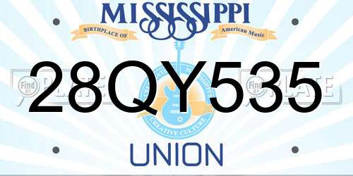 28QY535 Mississippi License Plate