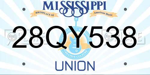 28QY538 Mississippi License Plate