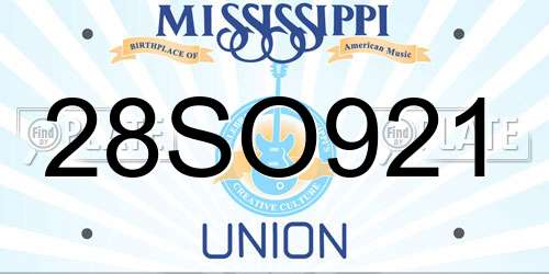 28SO921 Mississippi License Plate