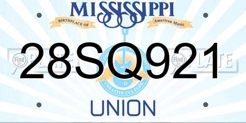 28SQ921 Mississippi License Plate